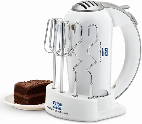 KENT Hand Blender 300 W | 5 Variable Speed Control | Multiple Beaters & Dough Hooks | Turbo Function, Plastic, 300 Watts