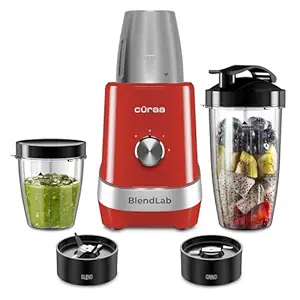 Cüraa by YFL home BlendLab Mixer Grinder for kitchen – 3 Jars | 100% Copper Motor | Stainless Steel Jar for Spice Grinding & Chutneys | Compact Smoothie Blender | Smoothies Maker | 2 Year Warranty|Red