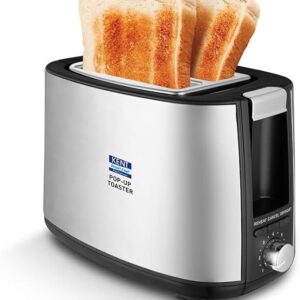 KENT Pop Up Toaster 750 W | 2 Slice Automatic Pop Up | Durable Stainless Steel Body | 7 Browning Modes | Reheat Function | Removable Bread Crumb Tray | Cord Storage Under Base | Silver color