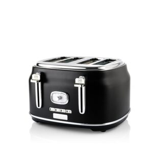 Westinghouse 4 Slice 1750W Retro Toaster | Removable Bun Attachment, 6 Browning Levels, Bread Centring, Defrost, Warm-up & Stop Function, Extendable Crumb Tray | 2-Yr Warranty (Black)