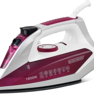 Black+Decker Steam Iron | 1800 Watt, 220 ml, 2 Yrs Warranty | Iron for Clothes, Iron Box, Steam Press, Steam Press, Press with Anti Drip, Non-Stick Ceramic Sole (Maroon+White)
