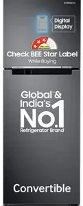 Samsung 236 L, 3 Star, Convertible, Digital Inverter with Display Frost Free Double Door Refrigerator (RT28C3733B1/HL, Black Matte/Black DOI)